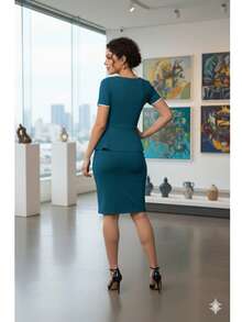 Red White Midi Dress With Bow And Bow, Wholesale Promotion - 寶藍色 - 查看 3