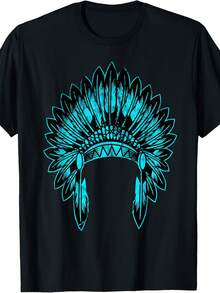 Chief Costume Western Carnival Feather Headdress T-Shirt - 款式20 - 查看 1