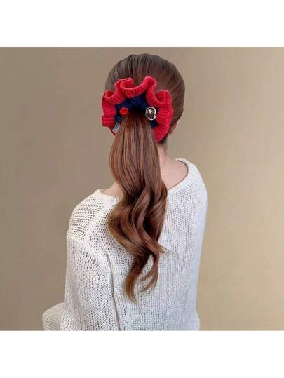 1pc Autumn And Winter Contrast Color Wool Hair Rope Circle Fashion Simple Personalized Versatile Sweet Temperament Head Rope Ponytail Leather Strap 2025 New Head Flower Hair Ornament Charming Hair Ornaments Suitable For Daily Use, Home School, Seaside Vacation, Work, Commuting, Party, Holiday, Birthday Gift, Back-To-School Season, Versatile, Go Out Girl ,Hair Ties