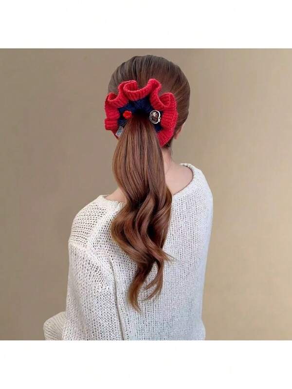 1 pieza Cinta de pelo de lana de contraste de otoño e invierno, círculo de moda simple y versátil, temperamento dulce, correa de cuero 2025 Nuevo adorno floral para el cabello, encantador adorno para el cabello apto para uso diario, escuela, vacaciones en la playa, trabajo, viajes, fiesta, cumpleaños, vuelta al cole, salir, niña