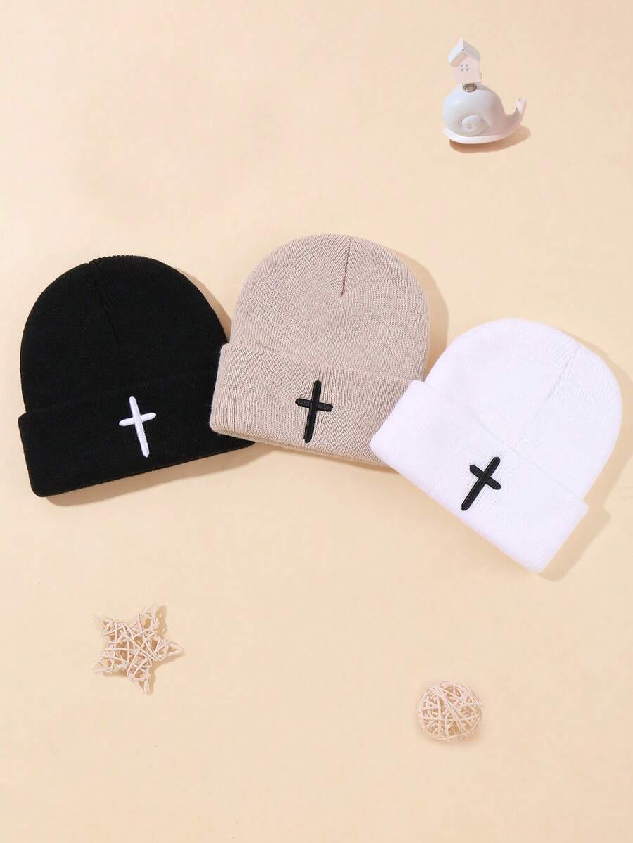 Set di 3 cappellini lavorati a maglia carini per bambini e bambine, con ricamo a punto croce, adatti per l'autunno e l'inverno, caldi e confortevoli. Il carino cappellino per bebè con ricamo a punto croce è la scelta perfetta per tenere i bambini al caldo, per giochi all'aperto e come regalo per feste.