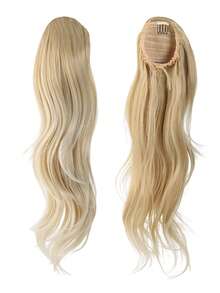 24-Inch Blonde Highlight Slightly Lifted Synthetic Drawstring Ponytail Hair Extensions - Multicolor - View 6