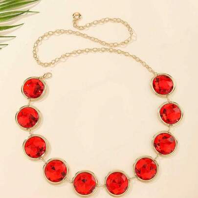 Damen Taillengürtel, verspiegelter Lässig Dekor Taillenchain mit Achat, Kristall, Rubin, Metallkette, Pünktchen Boho-Glas, geeignet für Frühling, Sommer, Herbst, Winter