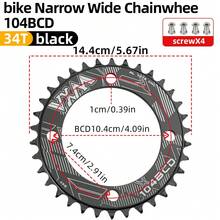 VXM 104BCD Mountain Bike Single Chainring, 7075 Aluminum Alloy 32T/34T/36T/38T Closed Tooth Chainring (Includes Chainring Bolts), Bicycle Parts