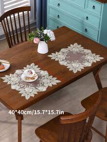 2 piezas Manteles individuales hechos a mano con bordado de cuentas y malla, manteles individuales de fibra de poliéster con estilo romántico francés, para mesa de comedor, mesa de café, decoración de jarrones, bodas, fiestas y días festivos