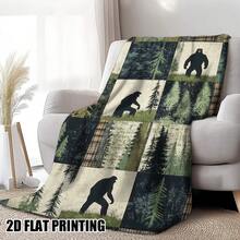 Deep Forest Theme, Bigfoot And Forest, Elk, Bear Patterns,Super Soft Flannel Printed  Blanket,As Birthday Gifts, Family, Wedding, Souvenir Blankets, Polyester Blankets Suitable For All Seasons, Washable, Machine Washable, Lightweight, Breathable, Comfortable, Warm, Unique, 280gsm For Him, Her Personalized Ideal Gifts For Her, Him, Family, Boyfriend, Girlfriend, Father, Family, Mother, Lover, Daughter, Son, Grandfather, Grandmother, Friend, Classmate, Pet.    Perfect Nap, Camping, Travel, Home, Daily Life, Office Decoration, Birthday, Anniversary, Valentine's Day, Thanksgiving, Christmas, Halloween, Mother's Day, Father's Day, Wedding, New Year Gifts ,Sofa,Bed,Car,Bedroom,Living Room,Office,  Outdoor Camping, Beach,Wall Decoration - 多色25 - 查看 5