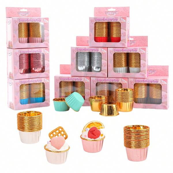 LIFETALK LITETALK New Arrival Thicken Gold Aluminum Foil Rolled Baking Cups, Wedding, Birthday Decoration Cupcake Paper Cups Rolled Cups