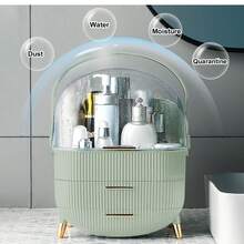 Women's Cosmetics Storage Box, Desktop Display Cosmetic Box With Handle, Lid And Drawer, Bathroom And Dressing Table Cosmetic Storage Container - 淺綠 - 查看 2