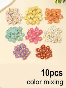 10-Piece Multicolor 8-Petal Pendants - Vibrant Pastels And Bright Alloy DIY Jewelry Making Accessories Featuring Layered Petals, Yellow Centers, And Green Leaves, Suitable For Earrings, Necklaces, Bracelets, Shoe Clips - Durable Craft Pendants Ideal For DIY Crafts
