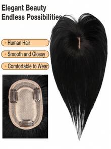 8*12 Women's Straight Jet Black Hair Topper Natural Hair Clip - In Hairpiece Basic Style Hair Enhancement For All Brown Real Hair Bangs For Face Shape Modification - S1 - Xem 3