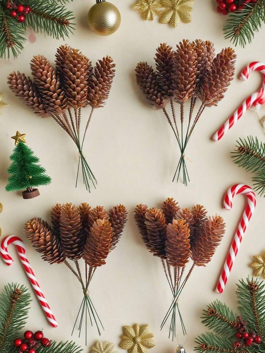 10 قطع من المخاريط الطبيعية للصنوبر، مخاريط الصنوبر لترتيب الزهور، نباتات مجففة وفواكه، إكسسوارات للصور الفوتوغرافية القديمة، ديكور عيد الميلاد، إبر بلاستيكية اصطناعية من البولي فينيل كلورايد لاكسسوارات عيد الحب