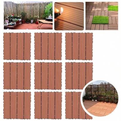 Piso Para Jardin Deck De 9 Piezas, Piso Para Exterior De Plástico Entrelazadas, Baldosas Impermeables 30x30cm, Fácil Instalación, Para Interiores Y Exteriores, Para El Patio Trasero, Terraza, Pórtico, Alberca, Balcón