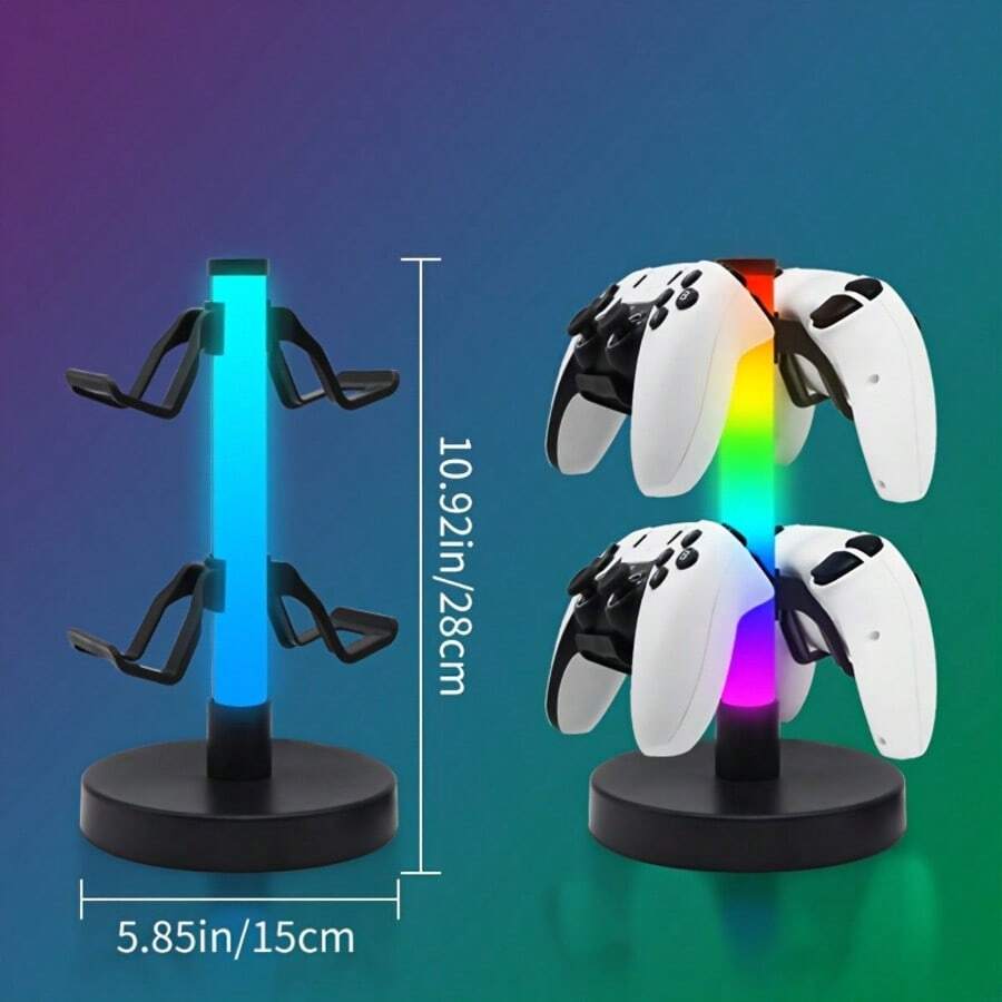 Gaming Headset/Controller Desktop Stand With USB Charging, RGB Light Effects, Microphone Function & Ambient Lights – Ideal For All Gaming Accessories And Perfect As A Thoughtful Present, Desktop Organizer, Gaming Setup, Sleek Design, Modern Gaming Gear, Durable Stand, Highquality Build, Controller Holder, Gamers Gift, Tech Lovers - 黑色 - 查看 1