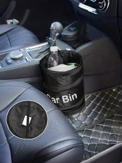 Lixeira de carro dobrável preta compacta de 1 peça - Lixeira de tecido Oxford durável e à prova de vazamentos com design fácil de pendurar para carro, camping, piquenique e uso no escritório, Lixeira de carro