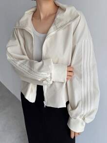 FRIFUL 女士宽松撞色夹克，纯色，简约，休闲日常穿着，返校服装