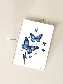 STARTTOOS Small Arm Tattoo Sticker - Gothic Cyberpunk Gradient Blue Butterfly Star Lightning Pattern Temporary Tattoo Sticker For Arm, Ankle, Body Skin, 1pc - Blue - View 7