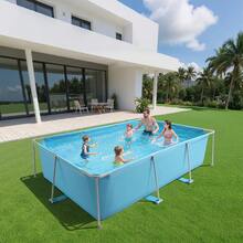 Frame Pool, Above-Ground Pool, 3000x2000x762 Mm, Steel Frame Swimming Pool, Rectangular Steel Frame Pool, Frame Pool For Garden, Garden Pool With 3960 L Water Capacity, For 4-5 People, Blue - 藍色 - 查看 1
