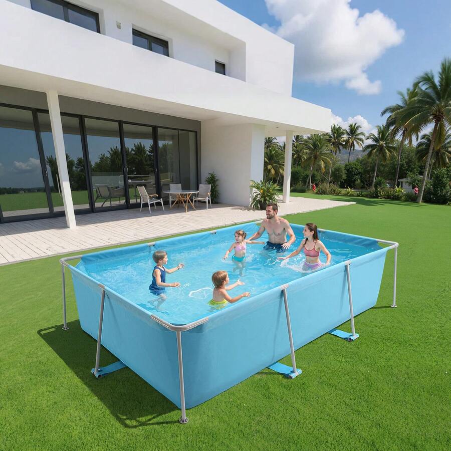 Frame Pool, Above-Ground Pool, 3000x2000x762 Mm, Steel Frame Swimming Pool, Rectangular Steel Frame Pool, Frame Pool For Garden, Garden Pool With 3960 L Water Capacity, For 4-5 People, Blue - 藍色 - 查看 1