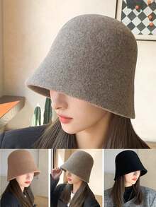 FADZOYLE 1 件女士多色加厚保暖防风纯羊毛渔夫帽，韩版时尚百搭日常佩戴，滑雪护耳渔夫帽，可调节 - 卡其色 - 查看 5