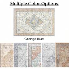 5x7 Washable Boho Neutral Vintage Rustic Earth Tone Area Rug With Rust Terracotta Pattern For Living Room, Dining Room, Bedroom - Light Tan Brown Beige, Modern Farmhouse Style - Orange Blue - View 6