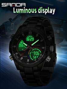 SANDA. SANDA 6269 Dual Display Electronic Watch Men's Dual Movement 5ATM Waterproof Night Light Three Ground Time Student Sports Watch - Black - View 7