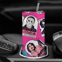 FAMILY UP 1pc 20oz Horror-Themed Halloween Straight Tumbler With Lid And Straw - Stainless Steel Insulated - For Halloween, Christmas, Valentine's Day - Suitable For Best Friends - Perfect Gift For Outdoor Activities & Travel - 1PCS 20 OZ - View 4