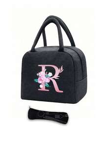 Isolierte Tasche, Kühltasche für Schule und Freizeit, Lunchbox, Picknicktasche, Lunchbox mit floralem Buchstabenmuster (A-Z), leichte, tragbare Lunchtasche aus Segeltuch, geeignet für Schule, Uni, Büro, Camping und Picknick, Schulbedarf, Küchenorganisation und -aufbewahrung, Küchenaccessoires