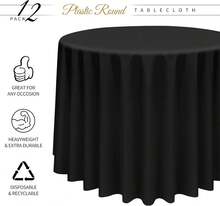 12 Pack Plastic Table Cloth , 60 Inch Black  Table Cloth For Round Tables, Waterproof Stain-Resistant Plastic Tablecloths For Party Picnic Birthday Wedding Outdoor,24896700 - màu đen - Xem 2