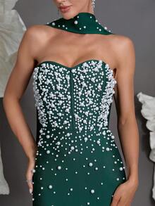 Knitted Bandage Bodycon Dress, Embellished With Rhinestones, Luxury European Style, Slim Fit, Mermaid Hem, Suitable For Family Gatherings, Parties, Cocktail Events