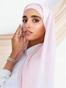 1pc New Style Large Size Jersey Hijab Shawl Soft Casual Solid Color Women Scarf - Light Pink - View 6