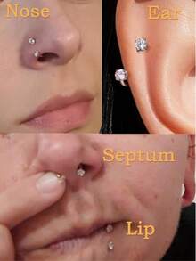 18g Silver/Gold Horseshoe Nose Ring, Women's Semi-Circle Nose Ring, Horseshoe Earrings, Daisy Earrings, Spiral Piercing Jewelry, Double Gem, Horseshoe Mid-Finger Ring, Size 18, 8mm/10mm - Multicolor - View 9