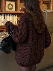 Sweter damski Just Masa, swobodny, kolorowy, lniany wzór, luźny, dzianinowy sweter z długim rękawem i okrągłym dekoltem, zimowy