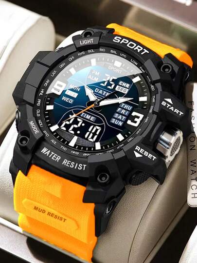 1pc Multi-Function Sports Electronic Watch With Dual Display, Suitable For Daily Wear, Great Gift Option