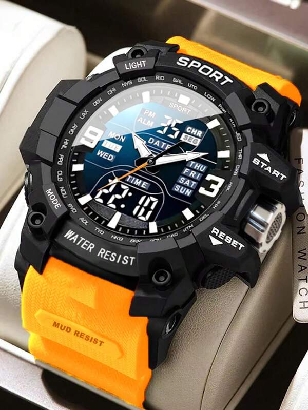 1pc Multi-Function Sports Electronic Watch With Dual Display, Suitable For Daily Wear, Great Gift Option