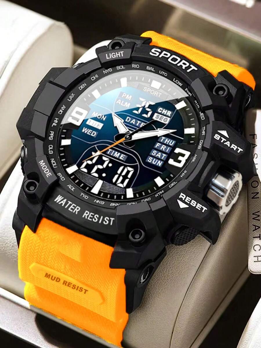 1pc Multi-Function Sports Electronic Watch With Dual Display, Suitable For Daily Wear, Great Gift Option