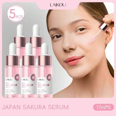 LAIKOU 5支莱寇日本樱花深层滋养面部精华液，17毫升，焕活肌肤精华，收缩毛孔，面部护理，送给女性、妈妈、妻子、姐妹、女孩、女朋友的礼物，SPA护肤，母亲节礼物