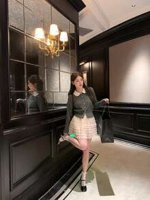 Áo khoác cardigan dệt kim cổ Peter Pan phối màu tương phản dễ thương, tươi mới, thích hợp cho ngày Valentine, dành cho nữ, mùa Đông/Xuân. - Xám - Xem 5