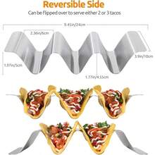 Stainless Steel Taco Racks: Soft And Hard Taco Racks Oven Metal Tortilla Tray Plate Holder Set With Handles And Rounded Curves (Set Of 4) - Silver - View 5
