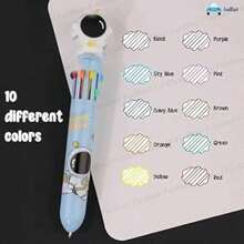 Bolígrafo multicolor de 10 en 1 con diseño de astronauta y dibujos animados del espacio, ideal para niños y estudiantes - Blanco - Ver 5