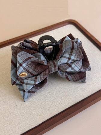 1 Pieza Elegante Clip de Pelo Estilo Coreano a Cuadros con Lazo - Accesorio de Pelo Grande de Tela con Decoración Dorada, Patrón a Cuadros Negro y Blanco, Usado para Fijar Cabello Recogido, Cola de Caballo, Cabello Atado y Cabello Trenzado - Clip de Pelo Multifuncional para Mujer, Clip de Pelo, Accesorios de Pelo, Accesorios Exquisitos, Clip de Pelo Duradero, Clip de Pelo Accesorios de Pelo de Mujer Clip de Agarre Clips de Garra de Invierno