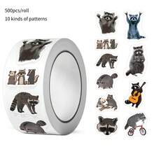 500 pegatinas de mapache en rollo mega - Libro de pegatinas de vinilo con mapaches, mapaches sonrientes y saludando, en formas irregulares (sin bordes cortados) para scrapbook, diario, portátil, teléfono, monopatín - Pegatinas de anime, animales divertidos