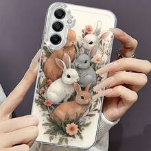 Funda de Teléfono de Conejo de Flores para Samsung para Galaxy A02 A03S A04 A05S A06 A13 A14 A15 A16 5G A21S A22 A23 A24 A25 A26 A32 A34 A35 A36 A50 A52 A53 A54 A55 A56 A73 S21 Ultra S22 Plus S23+ S24 FE S25 Funda Protectora Transparente Duradera y Creativa de TPU Antigolpes - Multicolor - Ver 6