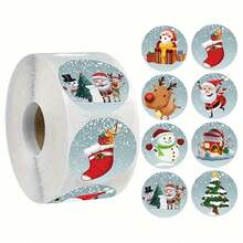 500pcs Cartoon Christmas Theme Gift Labels Stickers, Non-Adhesive Paste Stickers, Reward Stickers, Label Stickers - Merry Chrismas - View 2