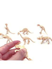 12pcs/Set Miniature Dinosaur Skeleton Model Toys (No Duplicates), Size Around 2-3 Inches, PVC Material, Soft Rubber , Realistic Jurassic Dinosaur Bone Fossils Including T-Rex, Stegosaurus, Triceratops, Pteranodon, Brachiosaurus, Ankylosaurus, Parasaurolophus, Suitable For 3-12 Years Old, Cake Topper Decorations (Random Color)