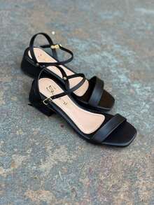 Sanf Women's Original Sandal With 5cm Block Heel, Square Thick, Comfortable, Elegant, Office (Nude, 33) - 黑色 - 查看 7