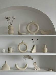 1 pieza Jarrón decorativo de cerámica con diseño geométrico, jarrón decorativo de cerámica minimalista nórdica, adecuado para decoración de mesa central de hogar de moda moderna, decoración de dormitorio estética, jarrón moderno, jarrón bohemio, jarrón redondo, jarrón donut, jarrón neutro para decoración del hogar