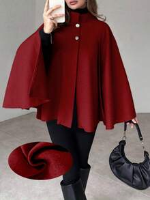 女士新款秋冬羊毛大衣，斗篷袖设计，复古简约，优雅商务休闲，适合日常通勤、旅行、圣诞节和万圣节等场合。 - 紅色 - 查看 3
