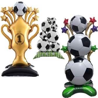 1Pc Stand Pedestal Football Trophy Shape Foil Balloons Stand Soccer Cup Balloon Football Match Theme Birthday Party Decorations World Cup Decor