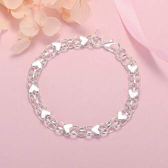 Nuevo diseño original de pulsera de plata de ley 925 chapada en plata con corazón romántico para mujeres, joyería de moda, regalo para boda, fiesta o Día de San Valentín