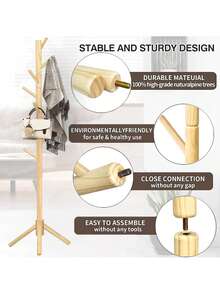 1 pezzo Appendiabiti in legno massiccio regolabile in altezza con 8 ganci versatili - Appendiabiti in legno elegante e funzionale, perfetto per organizzare vestiti, cappelli e borse - Facile da montare, appendiabiti multifunzionale per corridoio, camera da letto, ufficio e ingresso - Ideale per decorazioni stagionali e raduni festivi